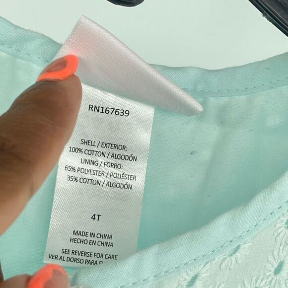 Little Lass Toddler Girls Aqua Eyelet Flutter Sleeve Dress 4T – A-Line - Picture 6 of 9